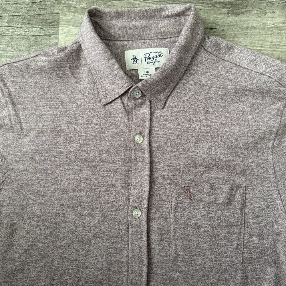 Original Penguin Knit Shirt Mens Large Purple Button Up Long Sleeve Pocket